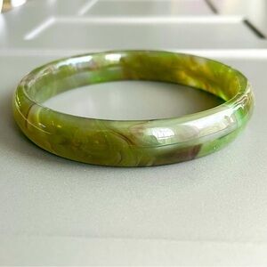 Vintage Faux Jade Green Brown Translucent Bangle Bracelet